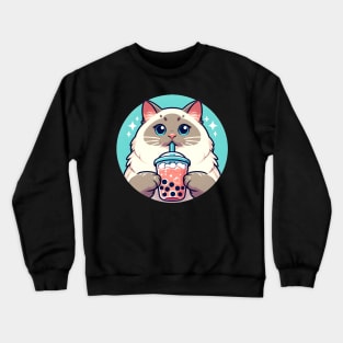 Siamese cat having bubble tea Crewneck Sweatshirt